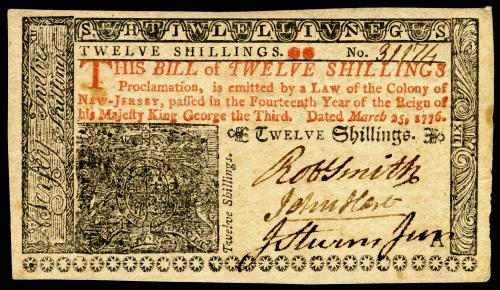 紐澤西省殖民地貨幣（十二先令） 12 Shillings Colonial Currency from the Province of New Jersey