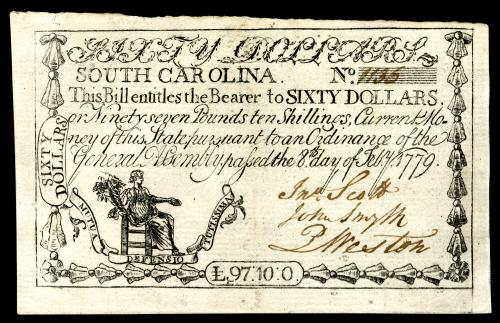 南卡羅萊納貨幣（六十元） 60 Dollars Colonial Currency from South Carolina