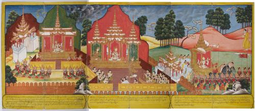 阿佞藝術：緬甸繪師筆下悉達多王子宮廷內殿中的阿佞音樂家（19世紀）