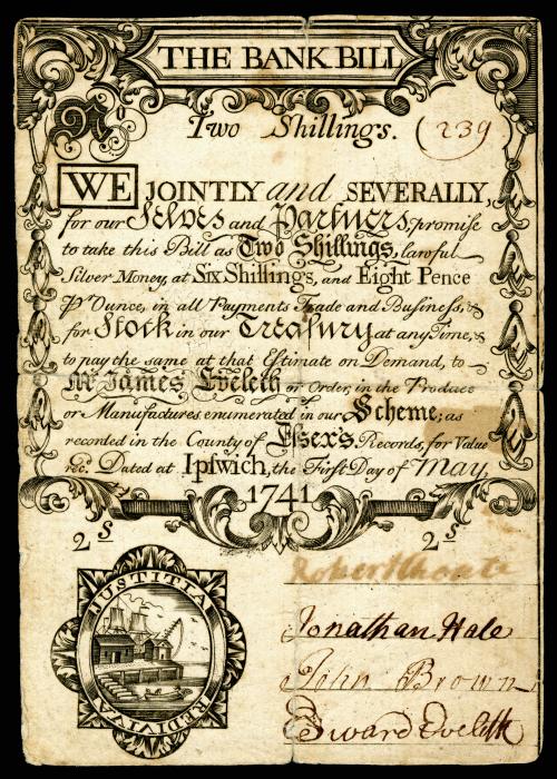 麻薩諸塞灣省殖民地貨幣（兩先令） 2 Shillings Colonial Currency from the Province of Massachusetts Bay